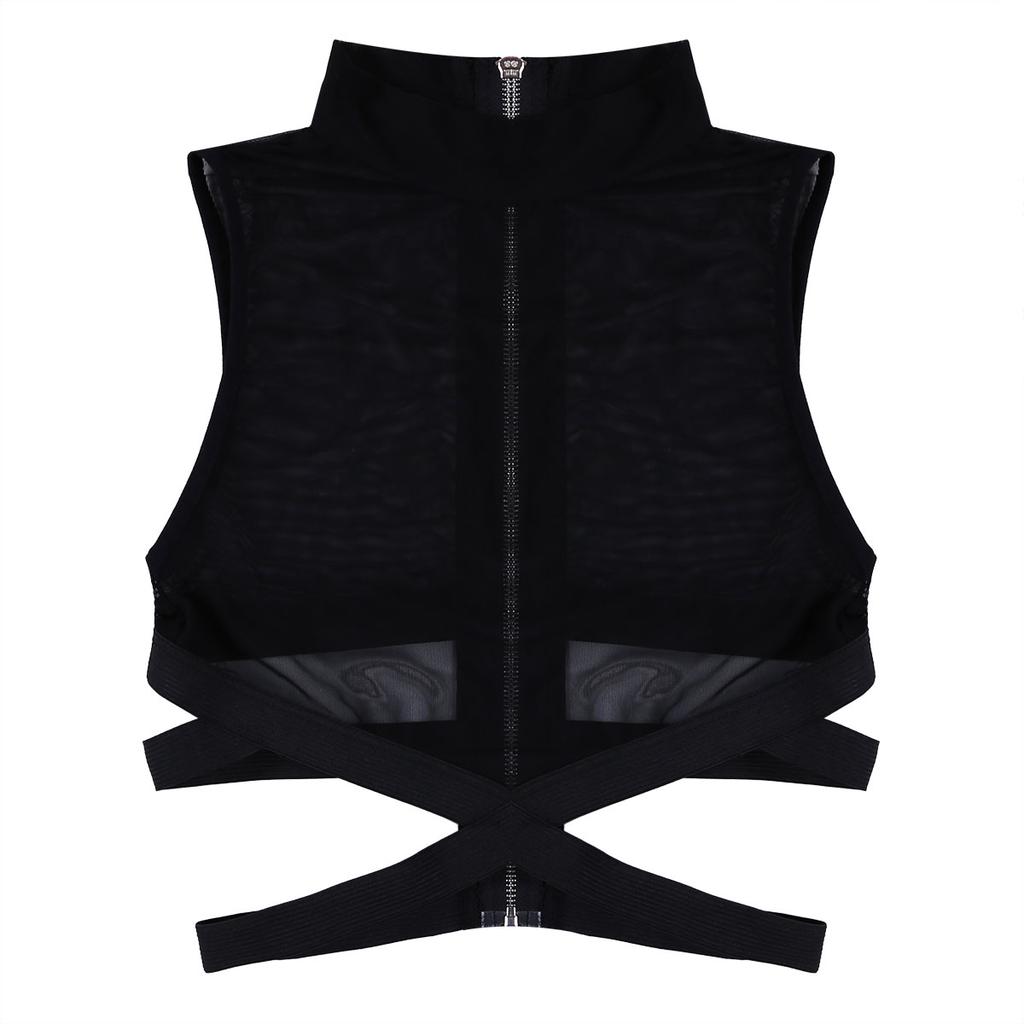 Womens Sexy Sleeveless Sheer Mesh Tank Tops See-through Criss Cross Tees Crop Top Clubwear