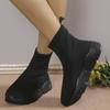 Обувь для женщин Большой размер 43 Модные зимние ботинки-носки с коротким голенищем на плоской подошве с круглым носком на среднем каблуке, кроссовки-ботинки для женщин