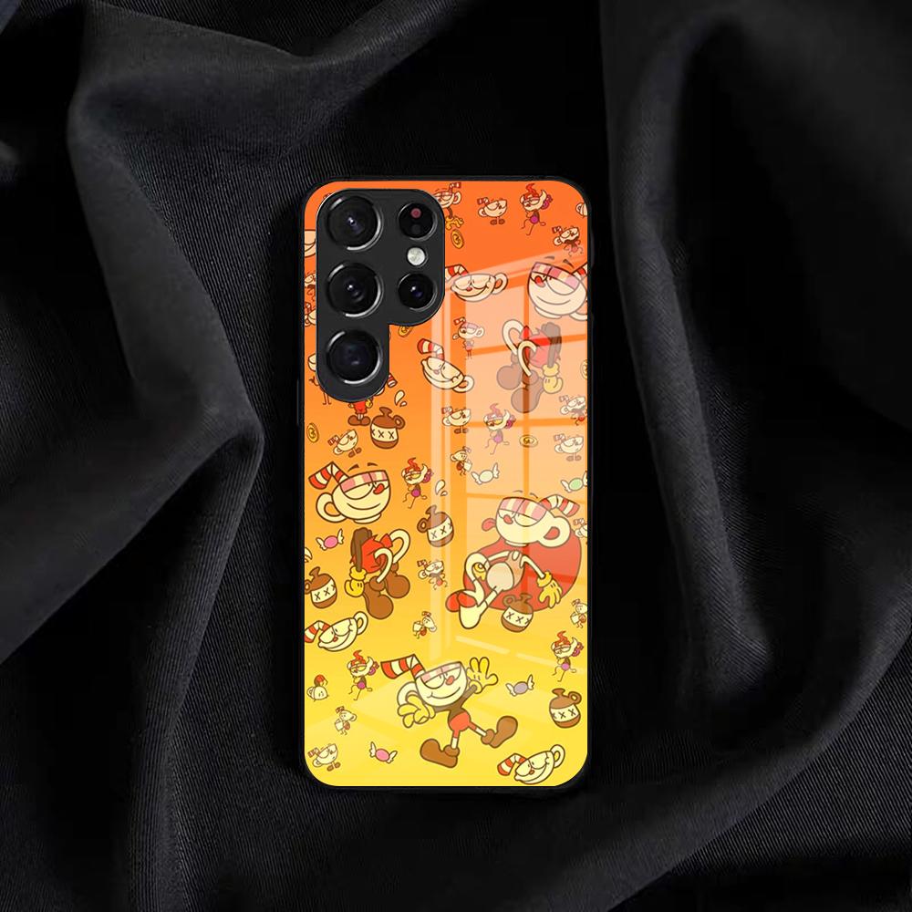 Горячая игра C-cuphead Чехол для телефона Samsung S25 Edge Ultra S23 S22 S21 S20 Ultra Plus S24 Fe A54 A53 A25 Стеклянная крышка