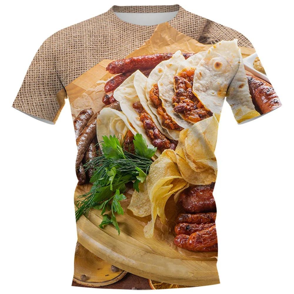 Delicious Food Fashionable Harajuku Style 3D Digital Printed Men's Round Neck Short Sleeved T-shirt