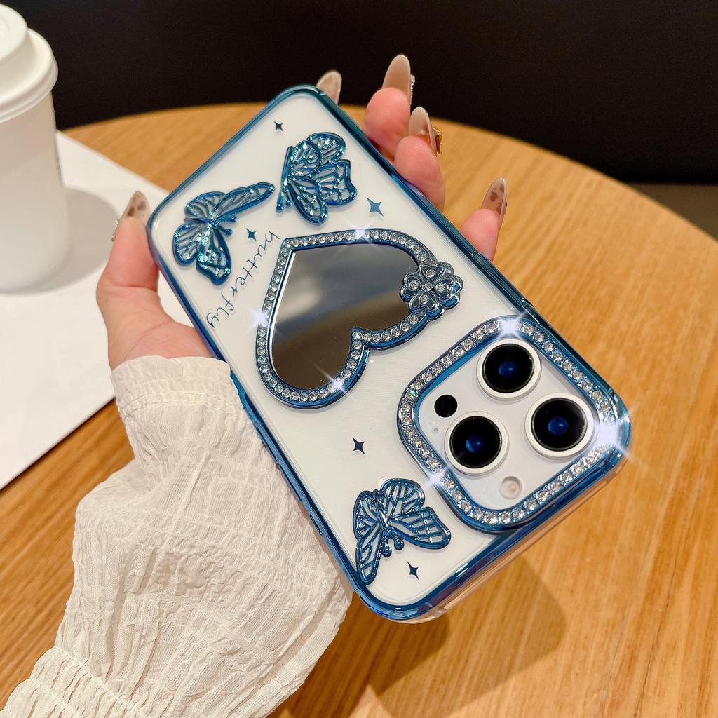 Sparkling Diamond Love Mirror for IPhone 16 Promax Phone Case for Apple 15 Water Ripple Gradient Soft Case