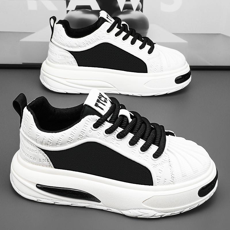 Мужские черные кожаные кроссовки Shell Toe - толстая подошва, модная осенняя спортивная обувь
