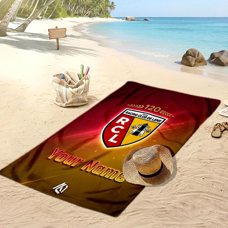 racing club de lens Personalized Printed Beach Towel Soccer Logo Support Custom Name Text Absorbent Towel For Sport Travel Special Gift