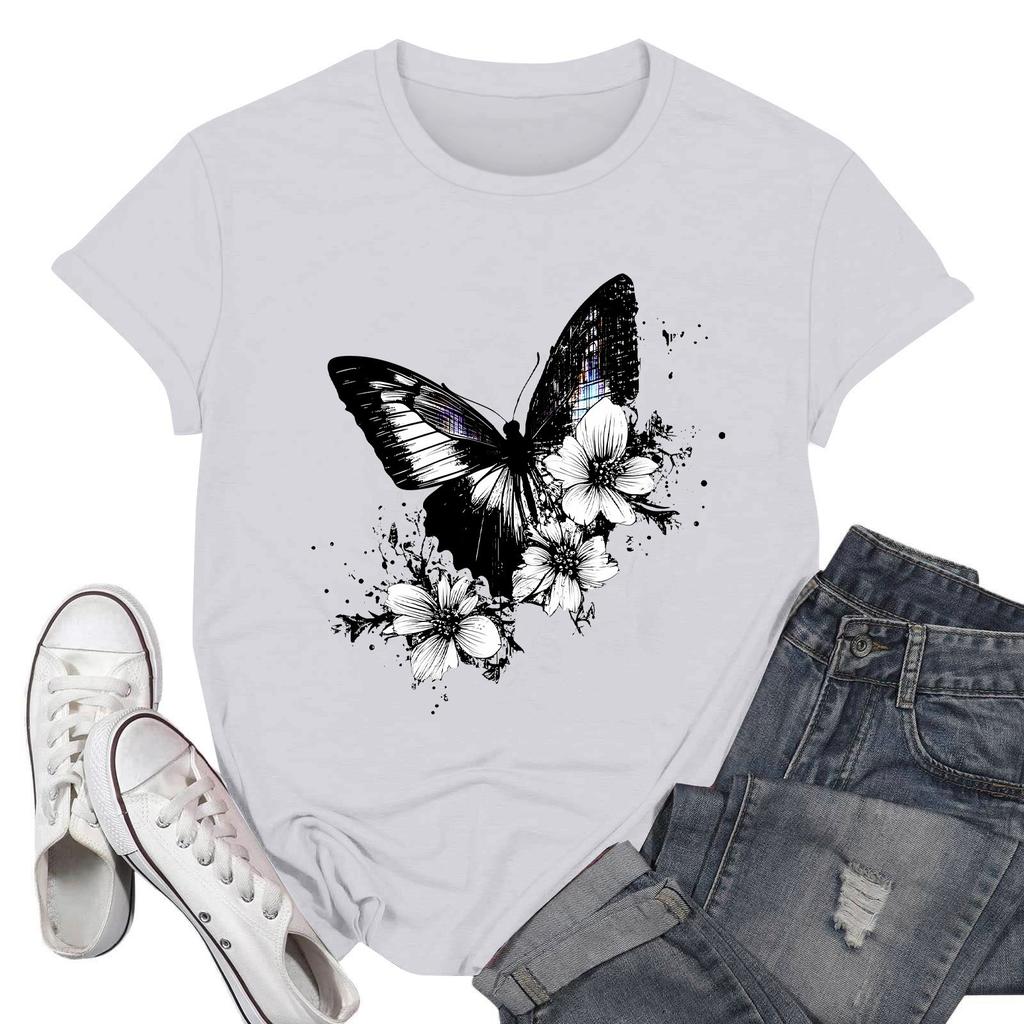 Women's Fashion Casual Printed Short Sleeve Round Neck Pullover Tops