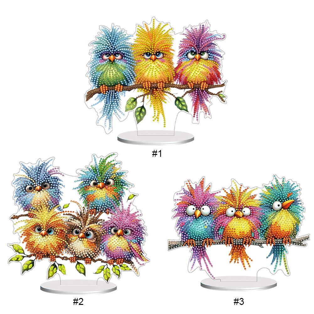 2D Flat Print Bird On Branch DIY Double-Sided Table Top Diamond Painting Ornament Kits 5D DIY Diamond Art Tabletop Decorations