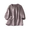 Summer Cotton Linen Artistic Loose Round Neck Shirt Top for Women