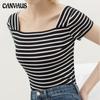 Женская сексуальная футболка в полоску с горизонтальной футболкой вязаный топ модный с коротким рукавом