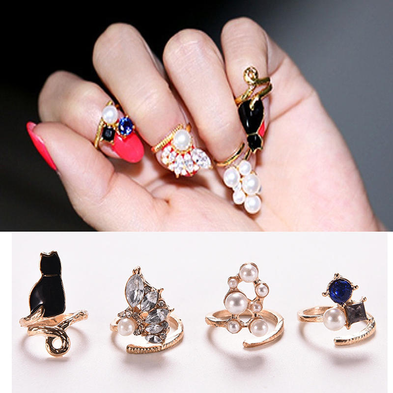 Женские кольца с кошачьим жемчугом и цирконием, набор из 4 шт./набор шикарных колец на костяшки пальцев