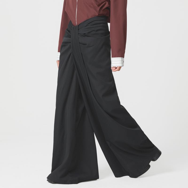 Unisex Women Men Zipper Twisted Waist Long Pants Casual Couple Wide Leg Trousers