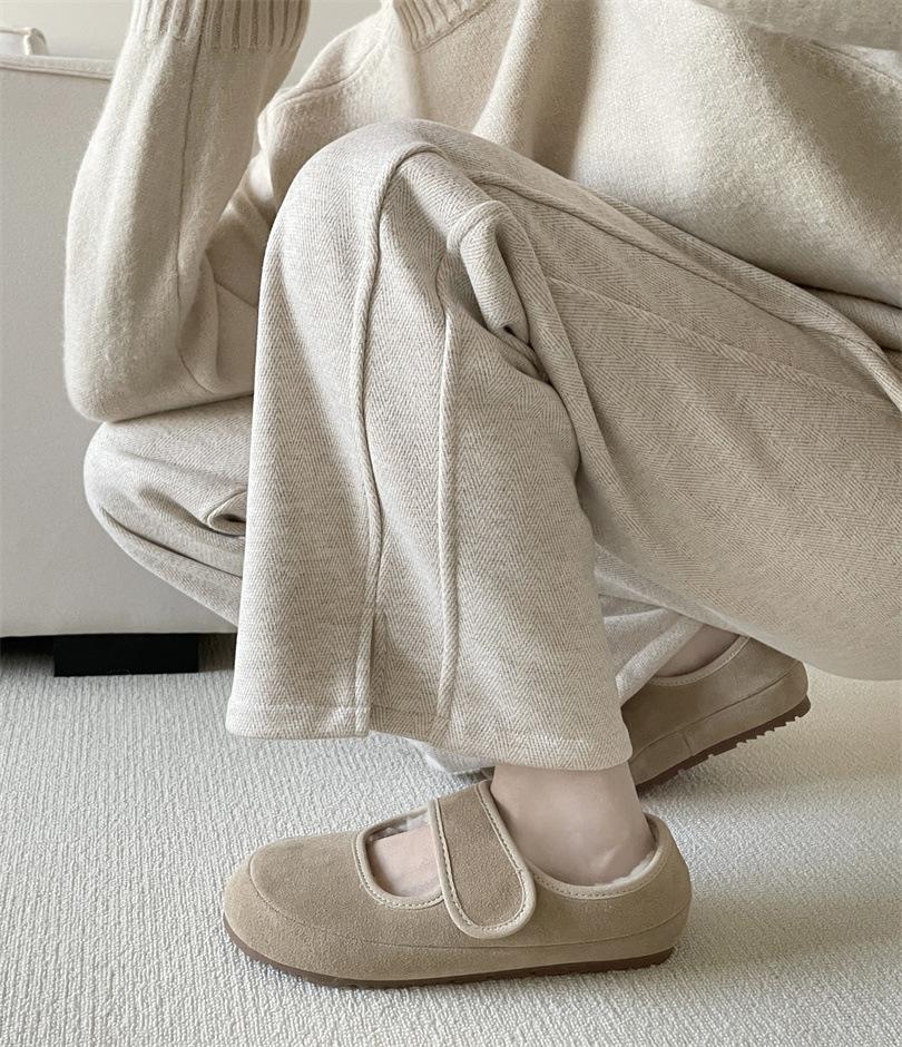 Шерстяные ретро Мэри Джейн на плоской подошве Шерстяные одинарные туфли женские 2025 осень и зима бархатные туфли Birkenbeanie