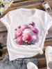 (Asian Size) Clothing Casual Flower Fashion Short Sleeve T Shirt Sweet Flower Trend Women Tee Top Print Lady Female Graphic T-shirt