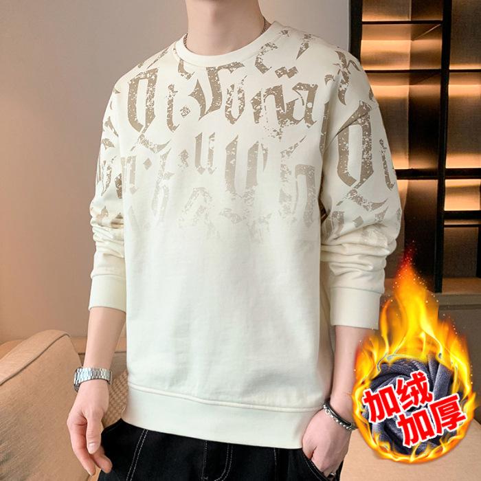 Мужской вязаный свитер из плюша с длинными рукавами — повседневный осенне-зимний свитер с круглым вырезом, свободный модный топ.