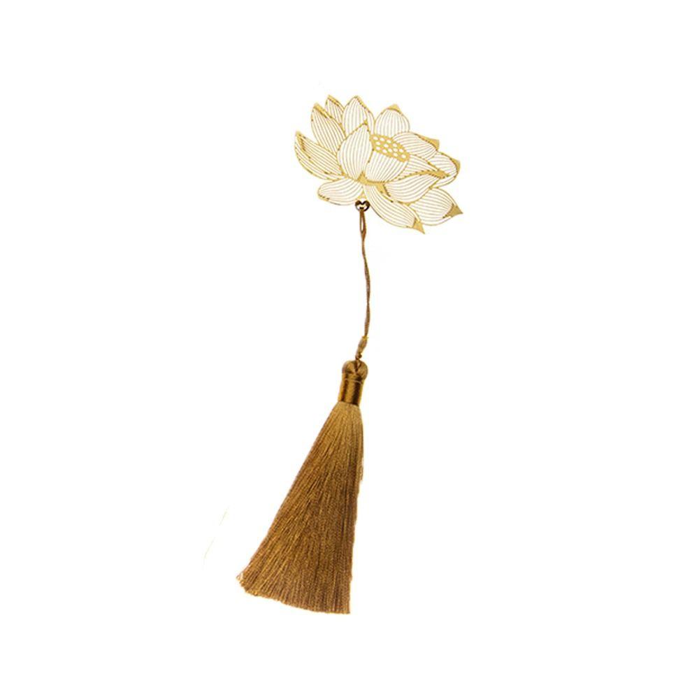 Tassels Metal Bookmark Lotus Flower Book Clip Hollowed Out Bookmark School Office Supplies