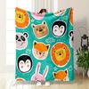 Cute Animal Faces on Turquoise Background print blanket soft and cozy perfect for the living room bed sofa or a nap,gift
