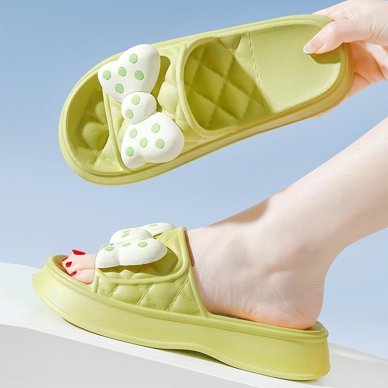 Модные летние женские тапочки на платформе с бантом, симпатичные домашние, для ванной, нескользящие, для сада, повседневные пляжные сандалии на плоской подошве из ЭВА