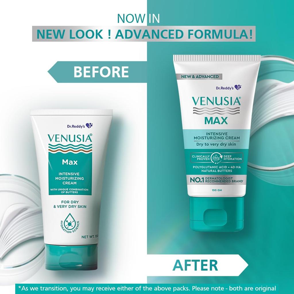 Dr. Reddy's Venusia Max Intensive Moisturizing Cream 150 G Pack for Face and Body Hydration