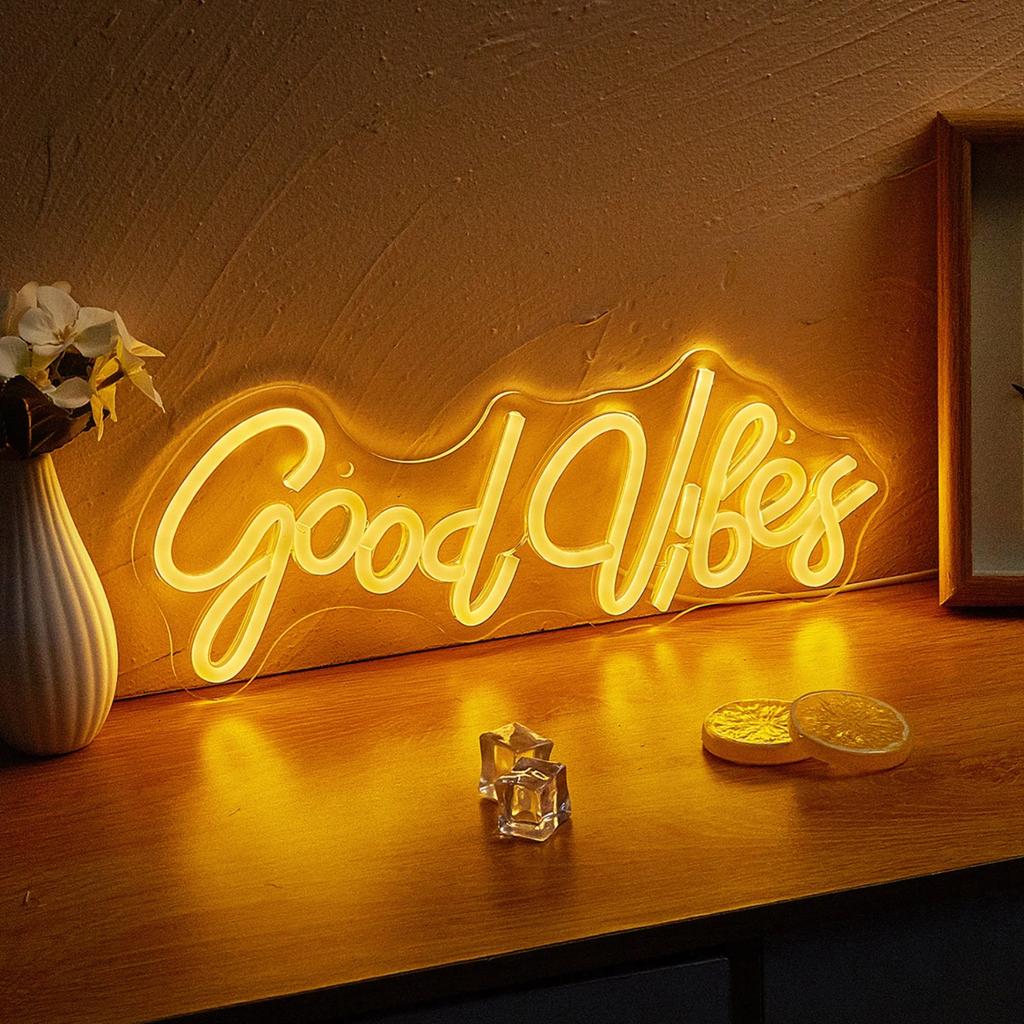 Новые светодиодные неоновые вывески Chi-buy Goodvibes с питанием от USB, ночники, 3D настенные художественные и игровые комнаты, спальни, гостиной, декор, лампы, знаки