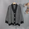 Vintage Striped V-neck Knitted Cardigan Jacket Women Loose Single-breasted Sweaters Coat Winter Fashion Korean Knitwears 29361