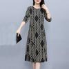 Vintage Fashion Geometric Printed Long Sleeve Dresses for Women Spring Autumn Ladies Round Neck Slim Midi Dress Elegante Vestido