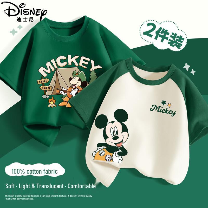 Disney Детская летняя хлопковая футболка с коротким рукавом, мультяшная, 2026