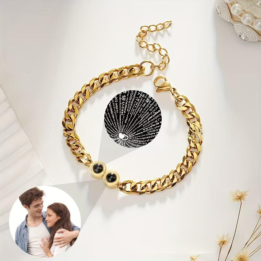 Персонализированный браслет с проекцией 'Я люблю тебя' на 100 языках - Браслет-бенгл из нержавеющей стали с кубинским плетением для мужчин и женщин