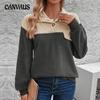 Autumn and Winter Women's Fleece Sweatshirt Standing Collar Pullover Jacket Shake Velvet Color Collision Long Sleeve Sweatshirt
