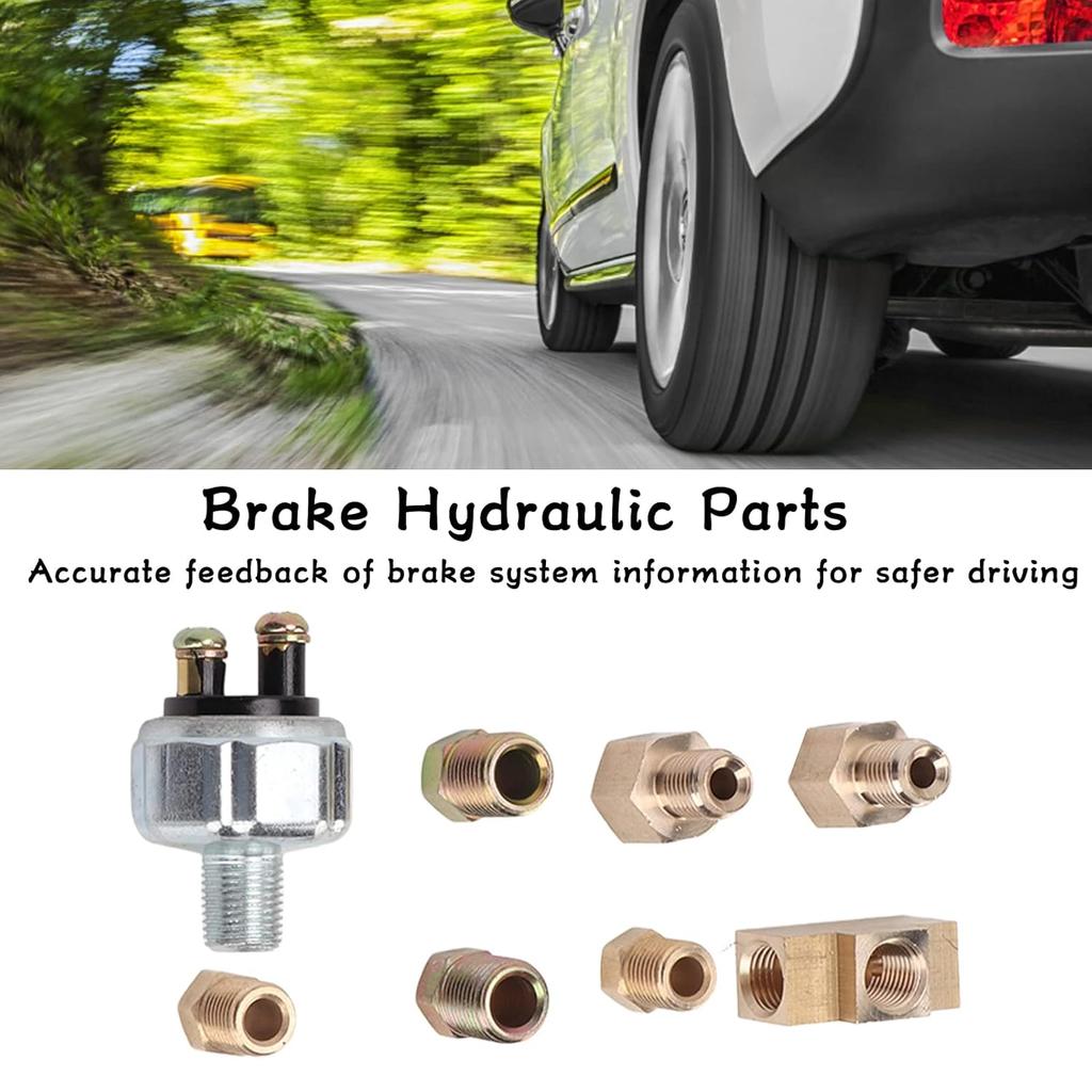 Universal Hydraulic Brake Light Switch Kit Includes 2-3/8in Tube Nut, 2-1/4in Tube Nut, 2-3/16-1/4in Adapter, Car General Brake Modification Kit,