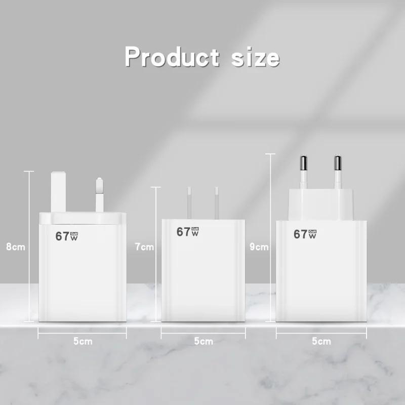 Xiaomi Зарядное устройство 67 Вт с быстрой зарядкой EU/US/UK USB-адаптер Стандартная головка зарядки Type-C для мобильного телефона Кабель Type-C для адаптера питания Xiaomi