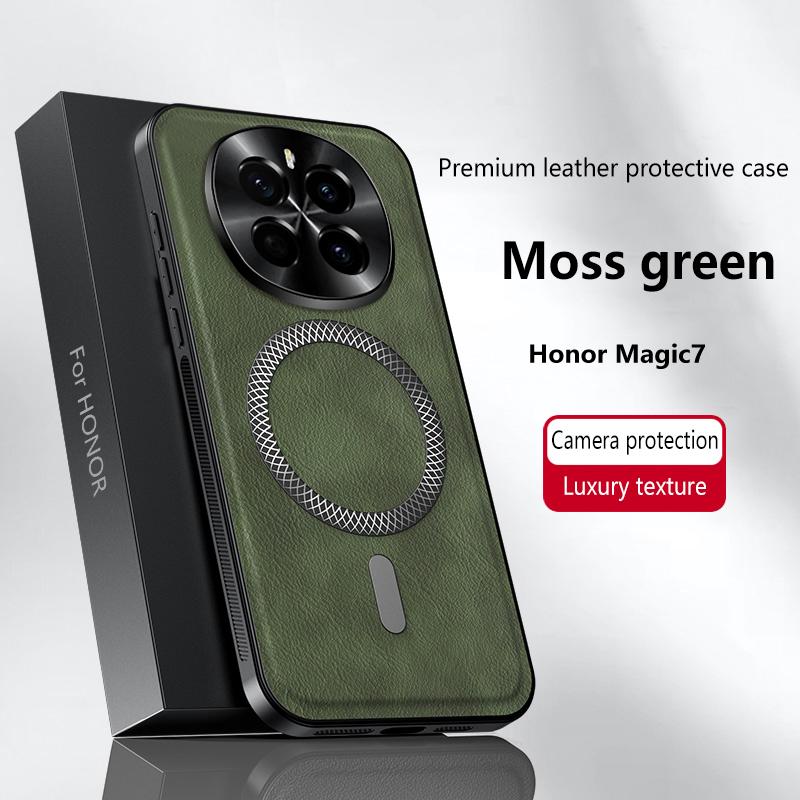 Для Honor Magic 7 и Magic 7 Pro Чехол Магнитный Элегантный Кожаный Износостойкий Полностью Закрывающий Объектив Нескользящий Чехол-накладка на Края