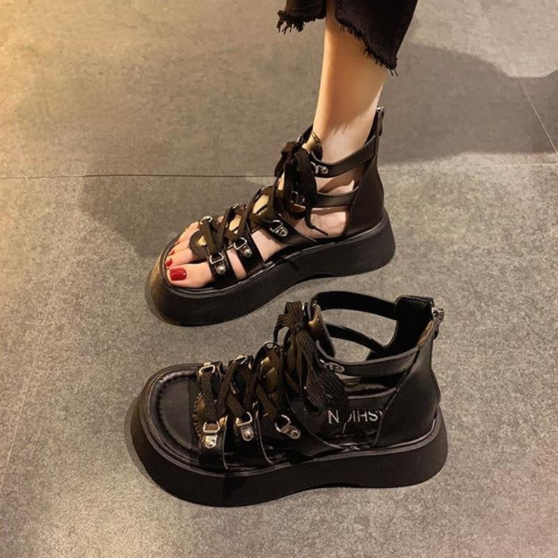 Сандалии женские, новинка лета 2022, дизайнерские сандалии на платформе с перекрестным ремешком и молнией сзади, туфли-гладиаторы с открытым носком
