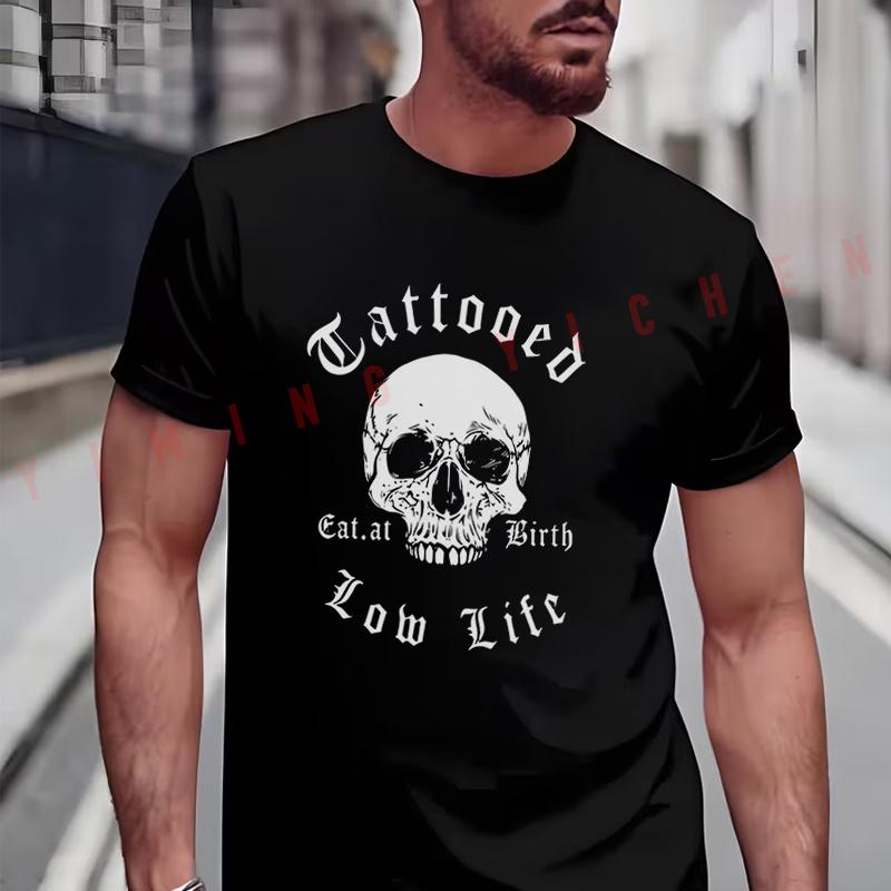 Tattooed Skull Graphic Print Moto T-Shirt