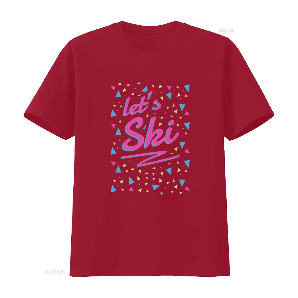 Let s Ski Women 80s Style Retro Après Snowboard Slogan T Shirt vintage Washed fashion Top For Everyday Wear Stretched Slightly
