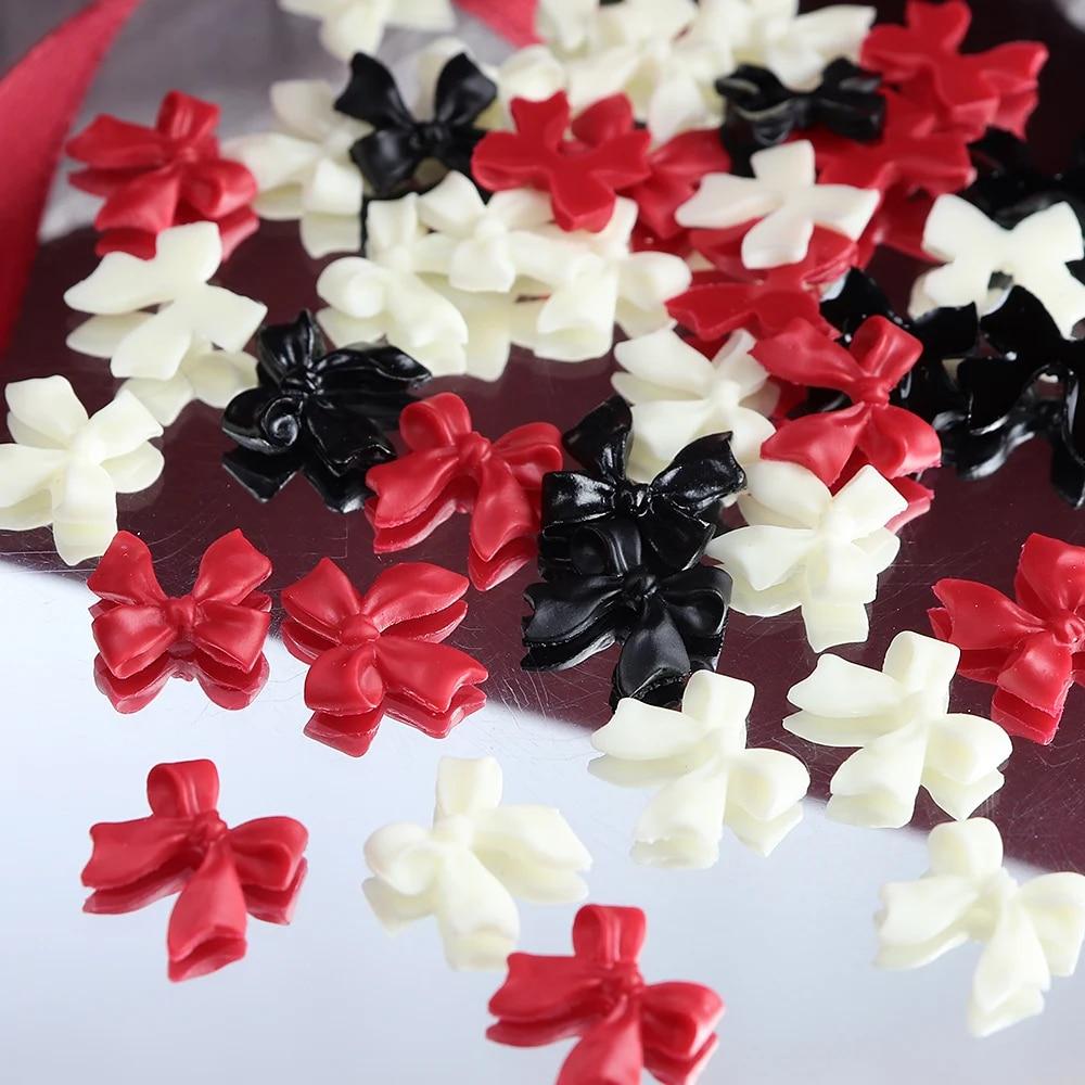 50 шт./лот, черный, белый цвет, бант для дизайна ногтей, очаровательные украшения, 3D украшения для ногтей, ювелирные изделия, классический маникюр, сделай сам, аксессуары из смолы