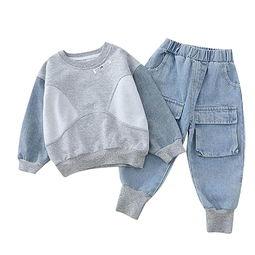 Новая весенняя футболка в Корейском стиле, детский весенне-осенний свитер, детская одежда, комплект джинсовых штанов для отдыха с героями мультфильмов