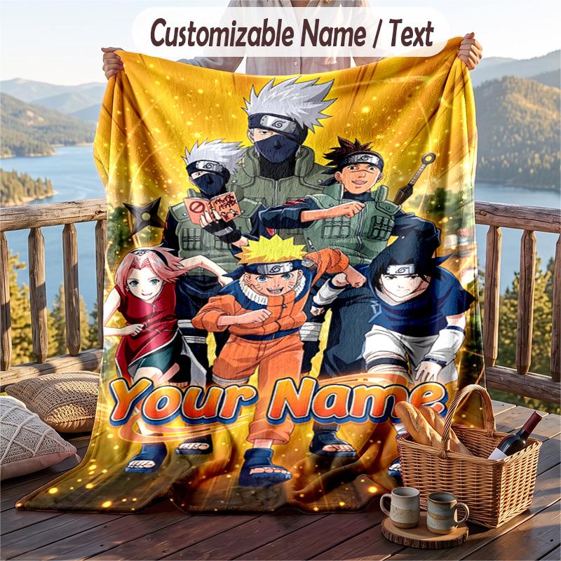 Personalized Flannel Throw Blanket,Naruto Custom Printed Name, Cozy Plush Blanket For Home Use