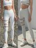 White Nude High Waist Breathable Mesh Yoga Leggings - Women's Tight Fitness Pants