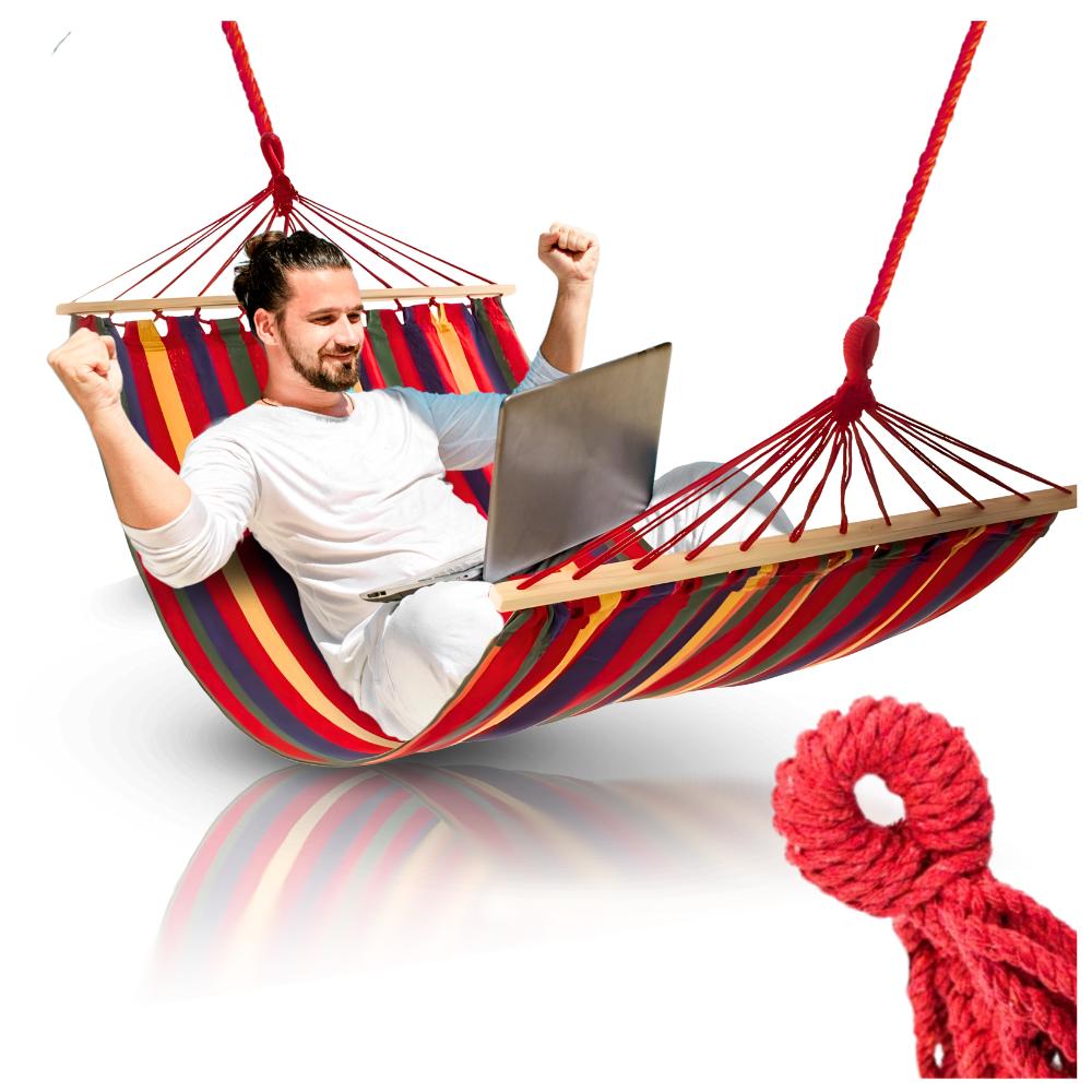 Single garden hammock with crossbar, 200 x 60, 150 kg strong