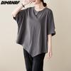 DIMANAF 2023 женская футболка больших размеров повседневные топы свободные однотонные с круглым вырезом летняя модная зеленая футболка с короткими рукавами