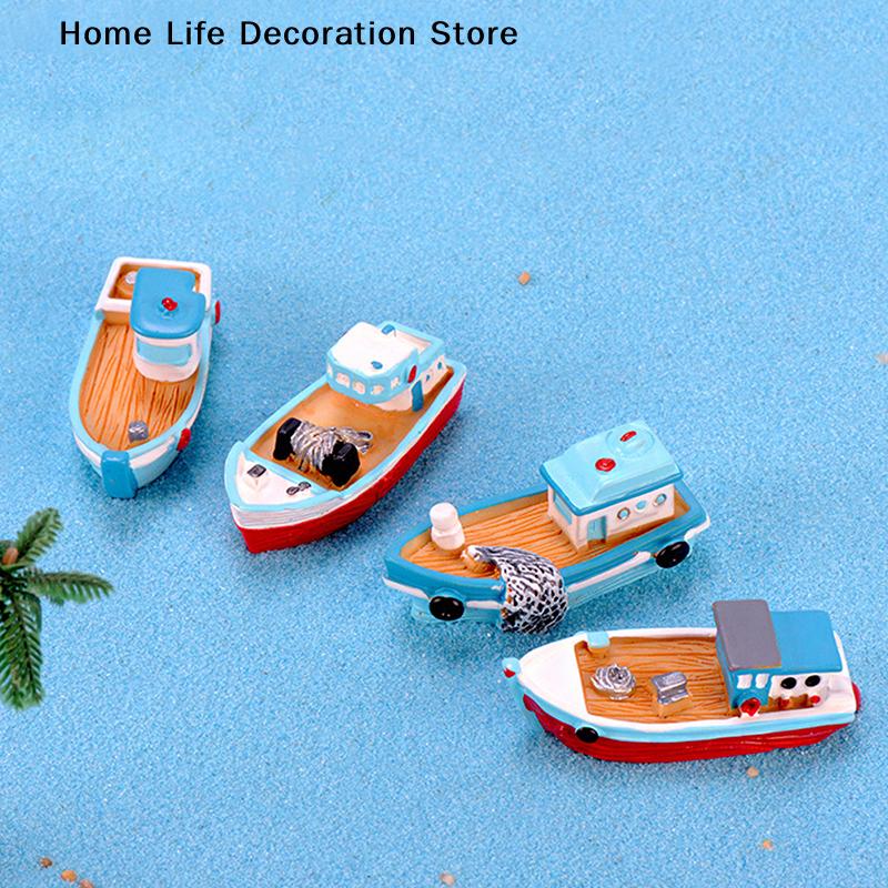 Resin Mini Boat Ornaments Craft Home Decoration Marine Sailboat Shelf Model Living Room Office Gifts Desktop Mediterranean Style