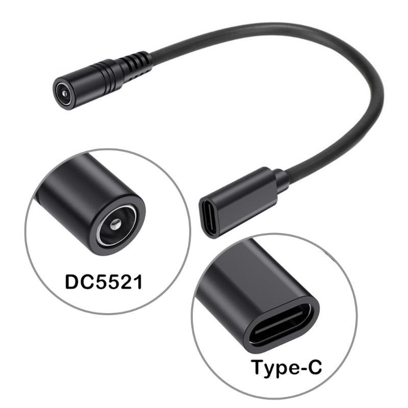 Кабель-адаптер 9,8 дюйма Type C Female на 5,5 ммx2,1 мм Female/Male, USB C на DC5521, Линия конвертера шнура питания