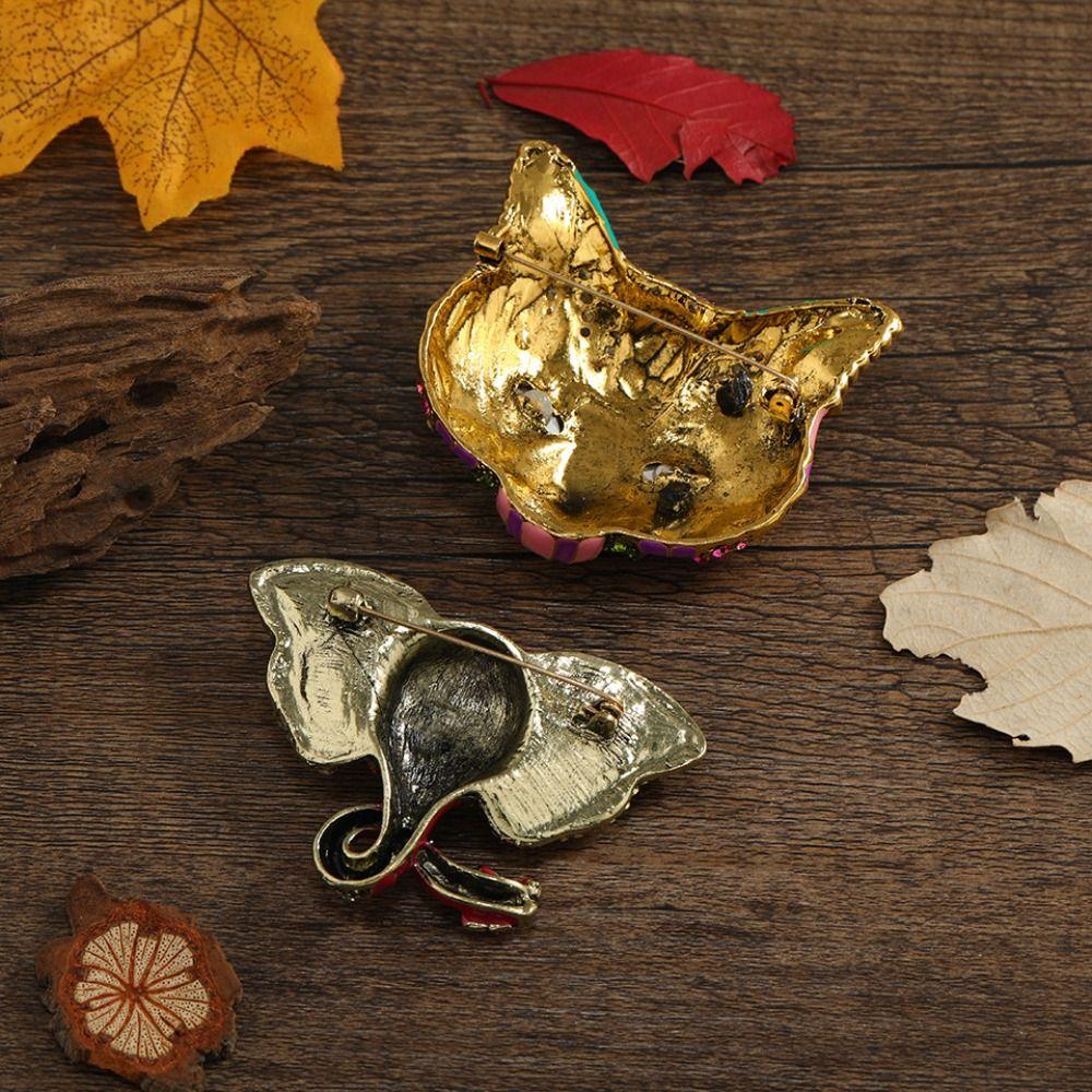 Стразовая кошка Эмалевая брошь Ювелирные аксессуары Винтажная булавка на воротник Модная брошь с капельной эмалью Повседневная