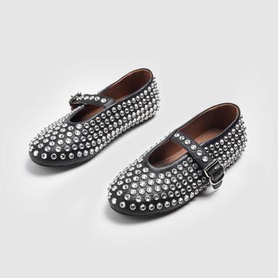 Весенне-летние новые нишевые туфли-балетки в легком люксовом дизайне, ретро туфли на плоской подошве с бриллиантами, универсальные женские туфли Мэри Джейн