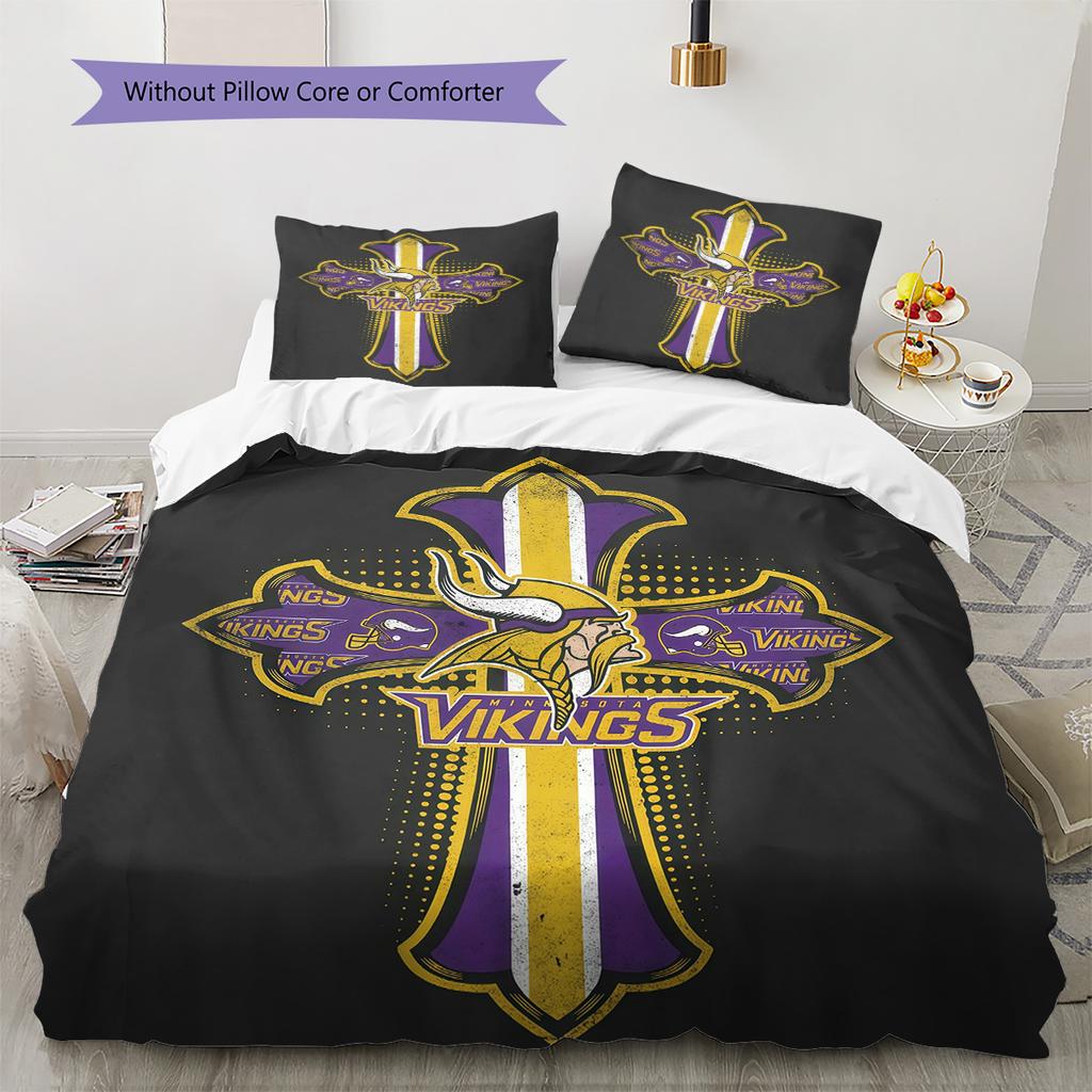 Minnesota Vikings Pattern Bedding Quilt Set Home Decoration Gift (1 * duvet cover + 2 * pillowcase without core)