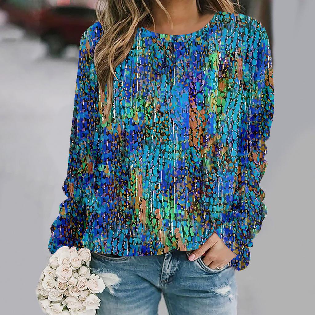 Осень и зима новая мода круглый вырез длинный рукав с принтом элегантная повседневная свободная толстовка