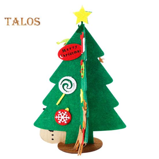 Felt Christmas Tree Mini Xmas Desktop Figurine DIY Tree Set with Santa Snowflake Cane Accessories for Toddlers