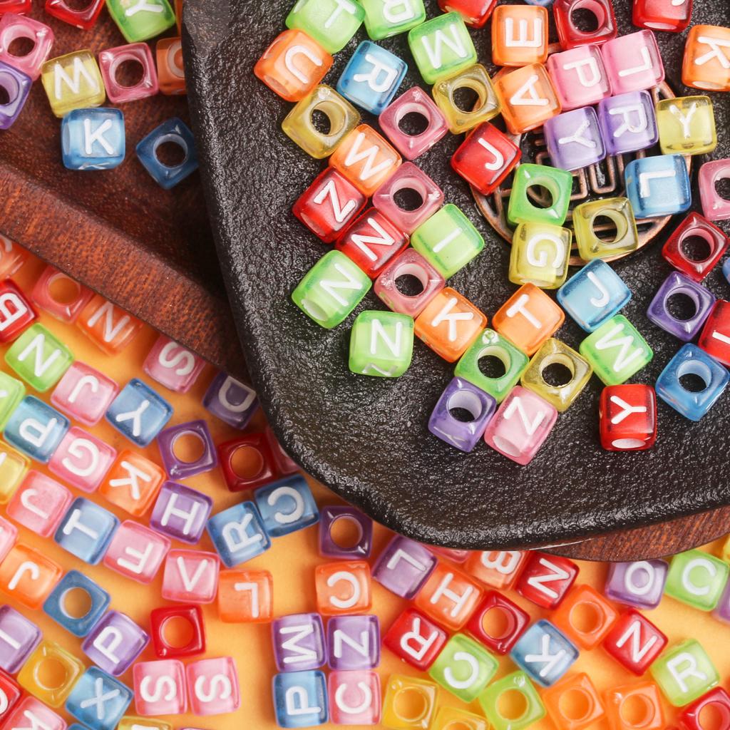 Home Party Supplies Cube Fashion Jewelry Making Bracelet Necklace 6mm 30pcs Accessories Square Letter Loose Beads Materials Acrylic DIY