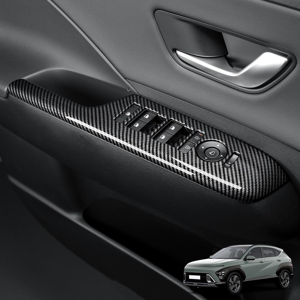 Для Hyundai Kona SX2 2026-2026 Автомобильный Тюнинг Стиль Углеродного Волокна Накладка на Подлокотник Двери Наклейка Крышка Кнопки Стеклоподъемника Аксессуары
