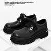 Men's British Street Style Black Leather Shoes - Metal Decor with Height Increasing Effect, Trendy & Comfortable for Urban Fashi
