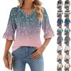 Женская повседневная футболка с рукавом 3/4, летняя футболка с V-образным вырезом и пышными рукавами, гавайский принт