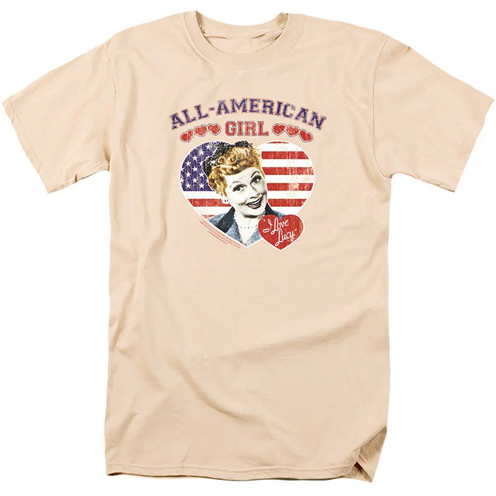 I Love Lucy All American Mens T Shirt Cream Officially Licensed